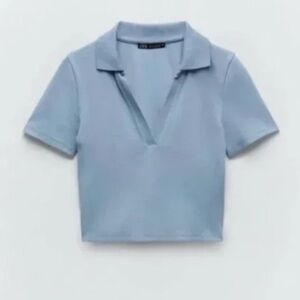 Zara Ribbed Cropped Polo Shirt